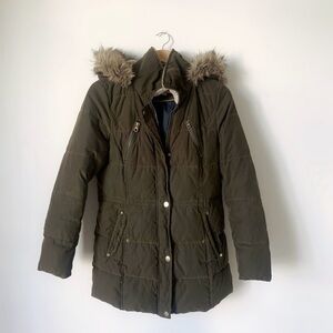 Nautica Olive Sherpa Puffer Coat Jacket